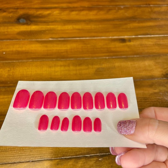 Hot Pink w Orange Gold Shimmer Polished & Glazed Nails|Press On Nails|V Day Mani - Picture 8 of 10